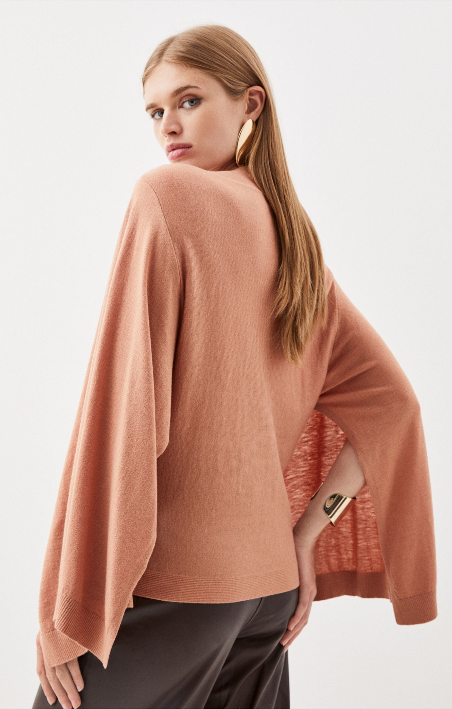 Karen Millen Cashmere Blend Drama Sleeve Slash Neck Knit Top