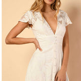 Hutch Nia Dress in White Monsteras Leaf