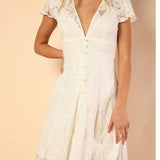 Hutch Nia Dress in White Monsteras Leaf