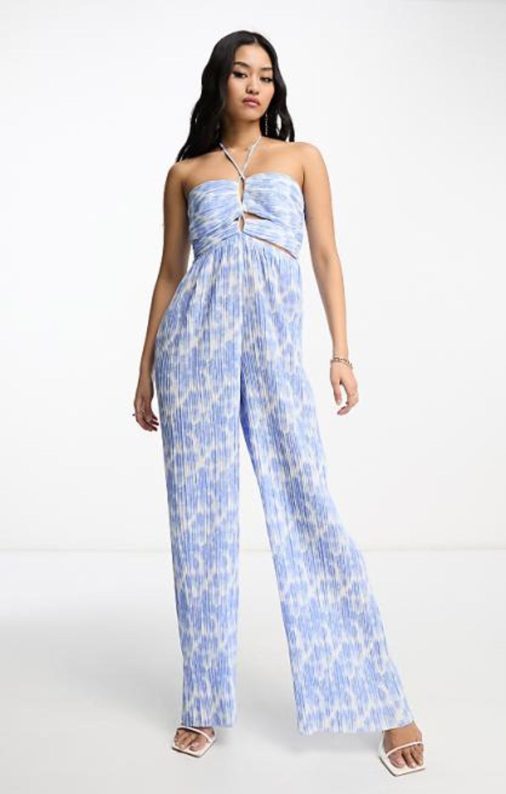 Bardot Hattia Cut Out Jumpsuit In Blue Floral – jumpsuits & playsuits by Bardot, available to rent from Hirestreet