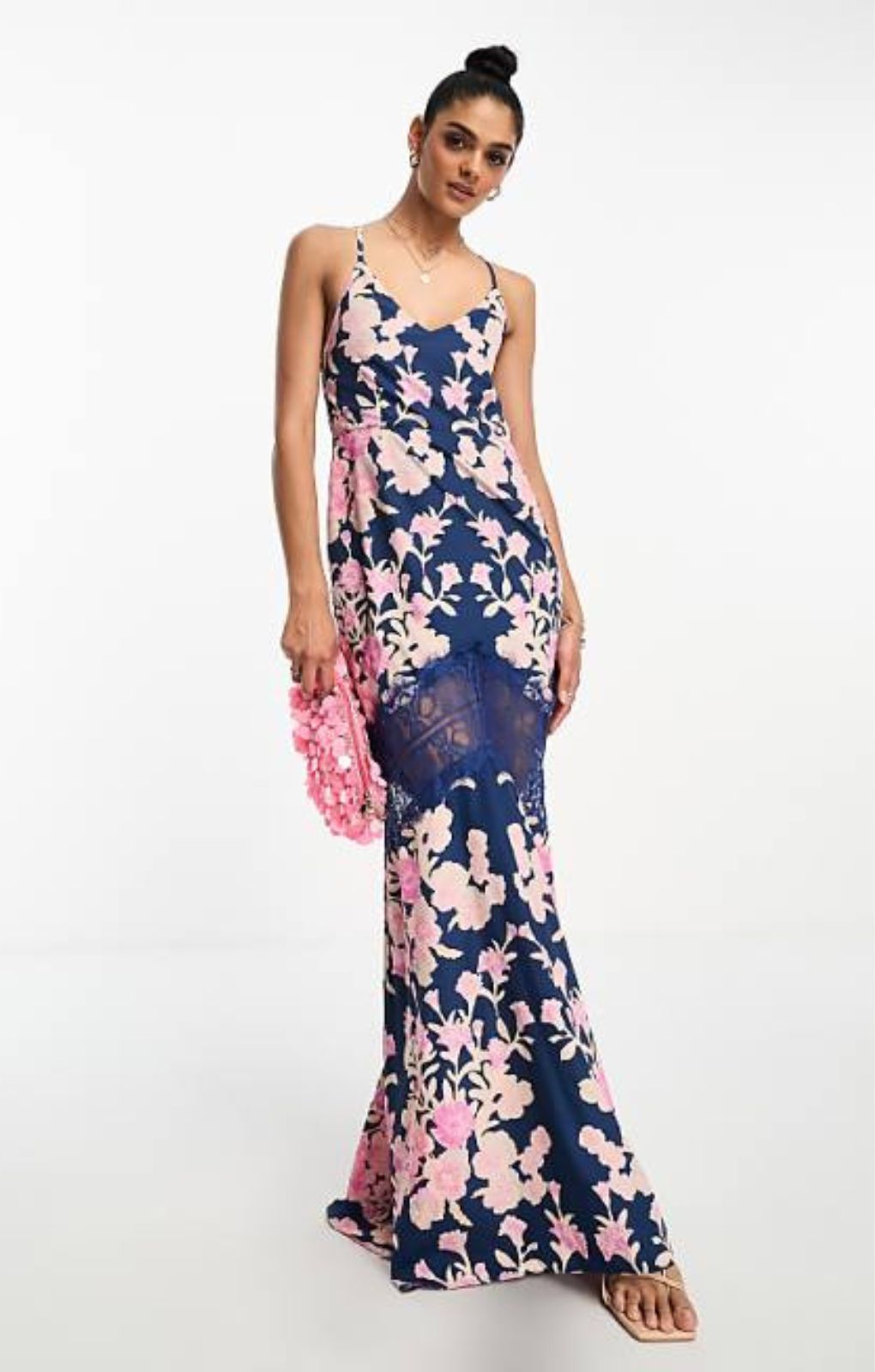 Rent Hope & Ivy Contrast Lace Floral Maxi Dress In Navy | Hirestreet Rent Hope & Ivy Contrast Lace Floral Maxi Dress In Navy | Hirestreet