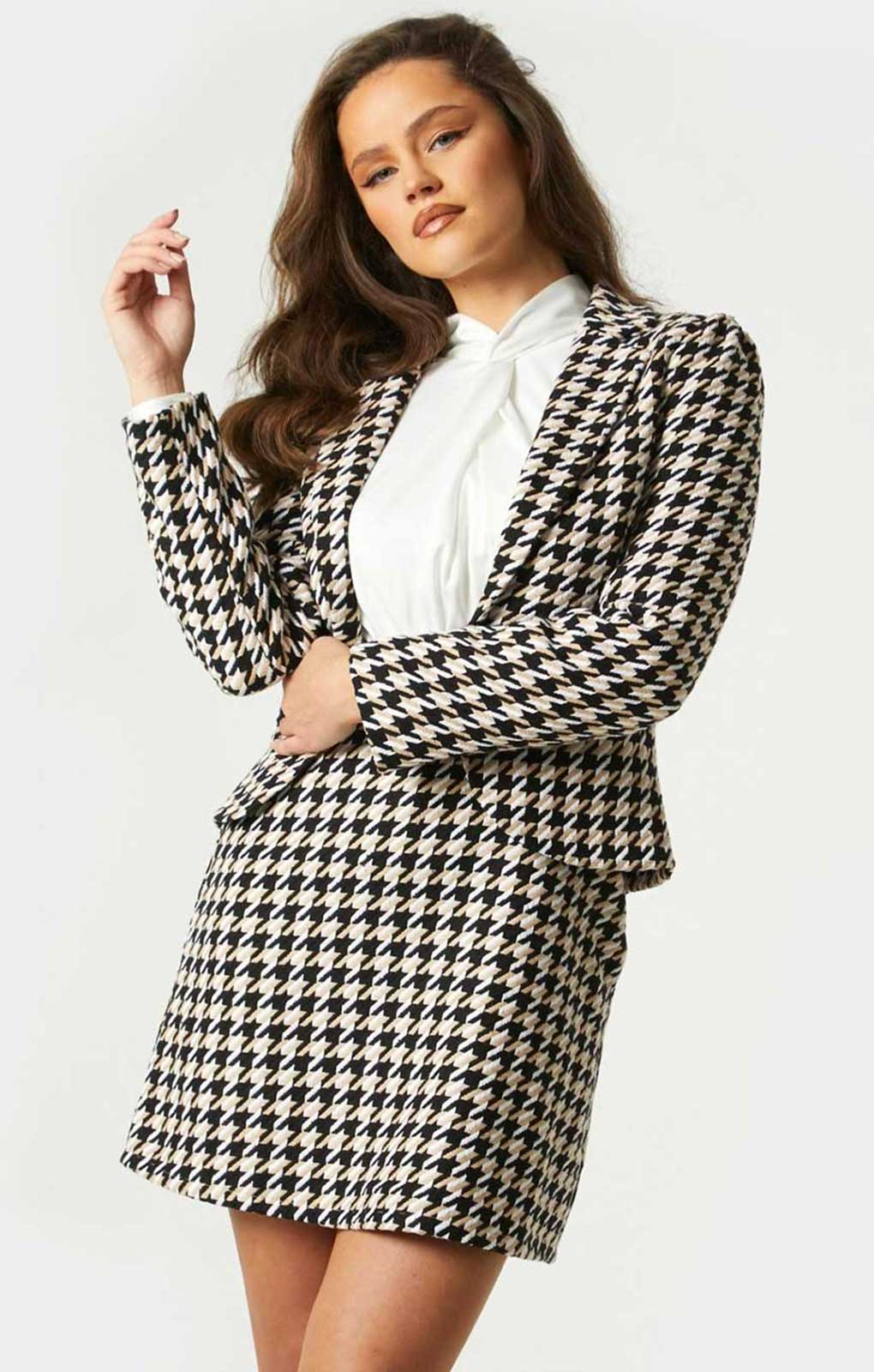 Little Mistress Keirah Houndstooth Fitted Blazer