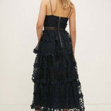 Oasis Navy Lace Tiered Strappy Midi Dress