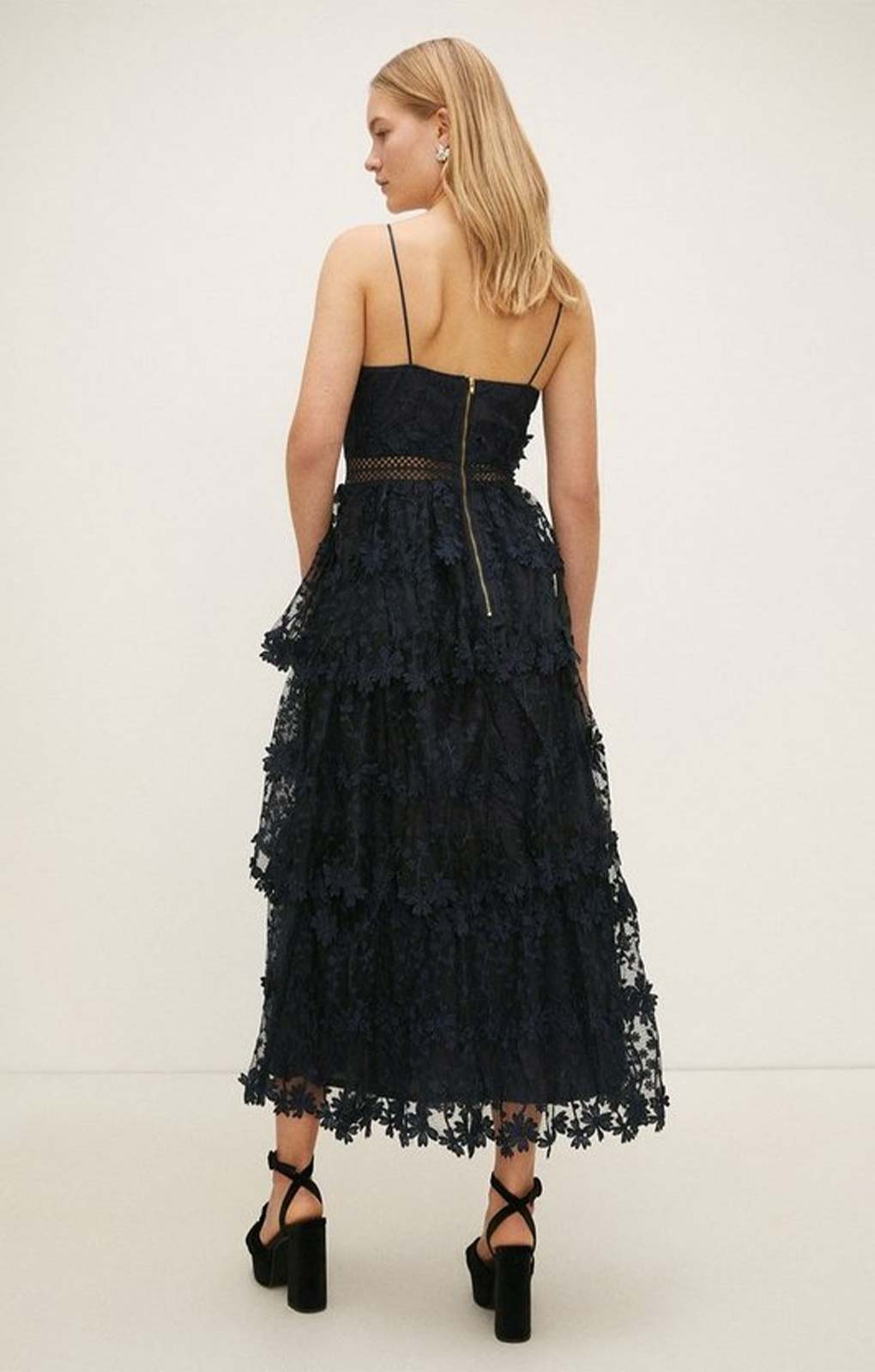 Oasis Navy Lace Tiered Strappy Midi Dress