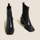M&S Black Leather Block Heel Ankle Boots