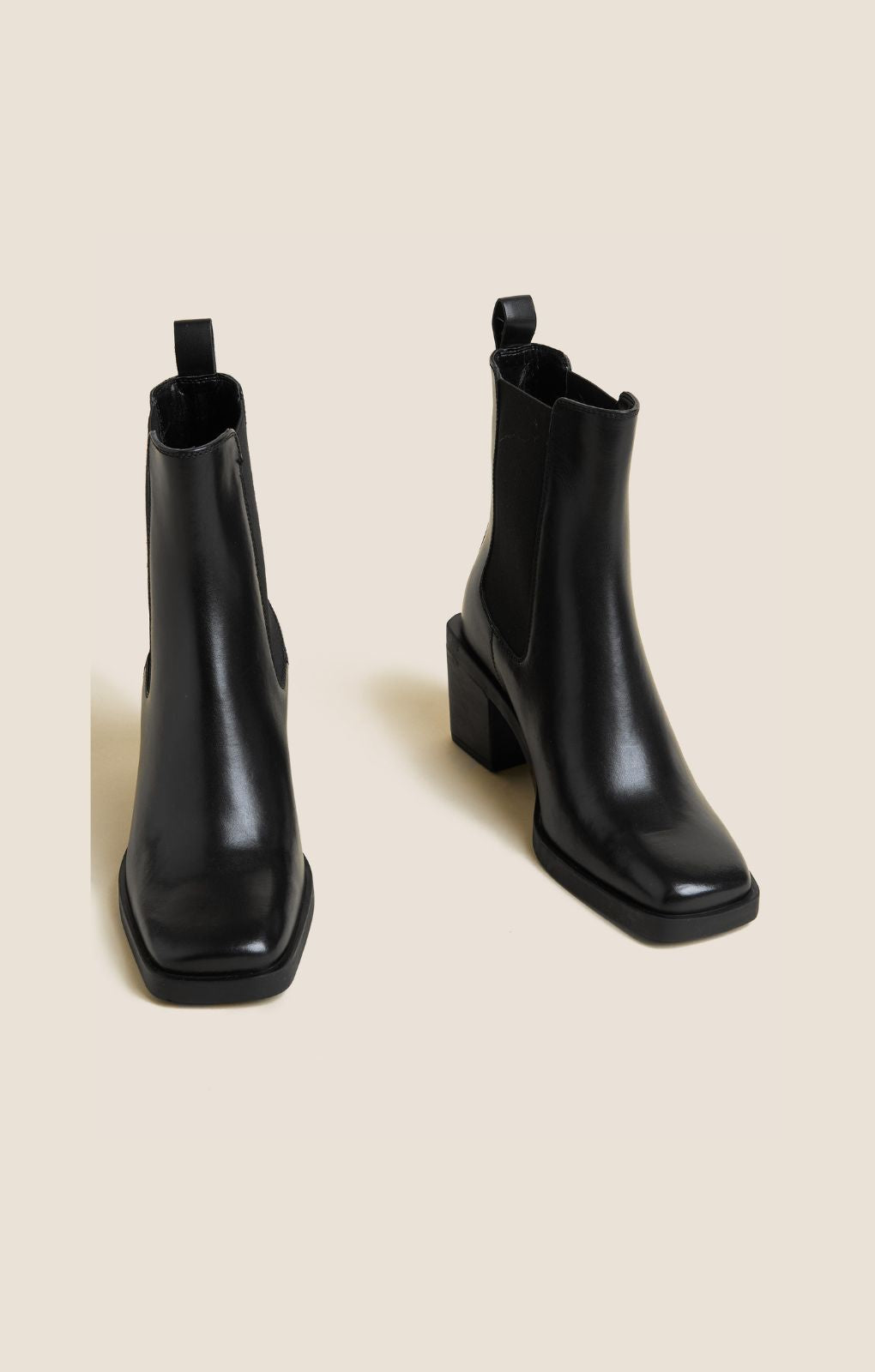 M&S Black Leather Block Heel Ankle Boots