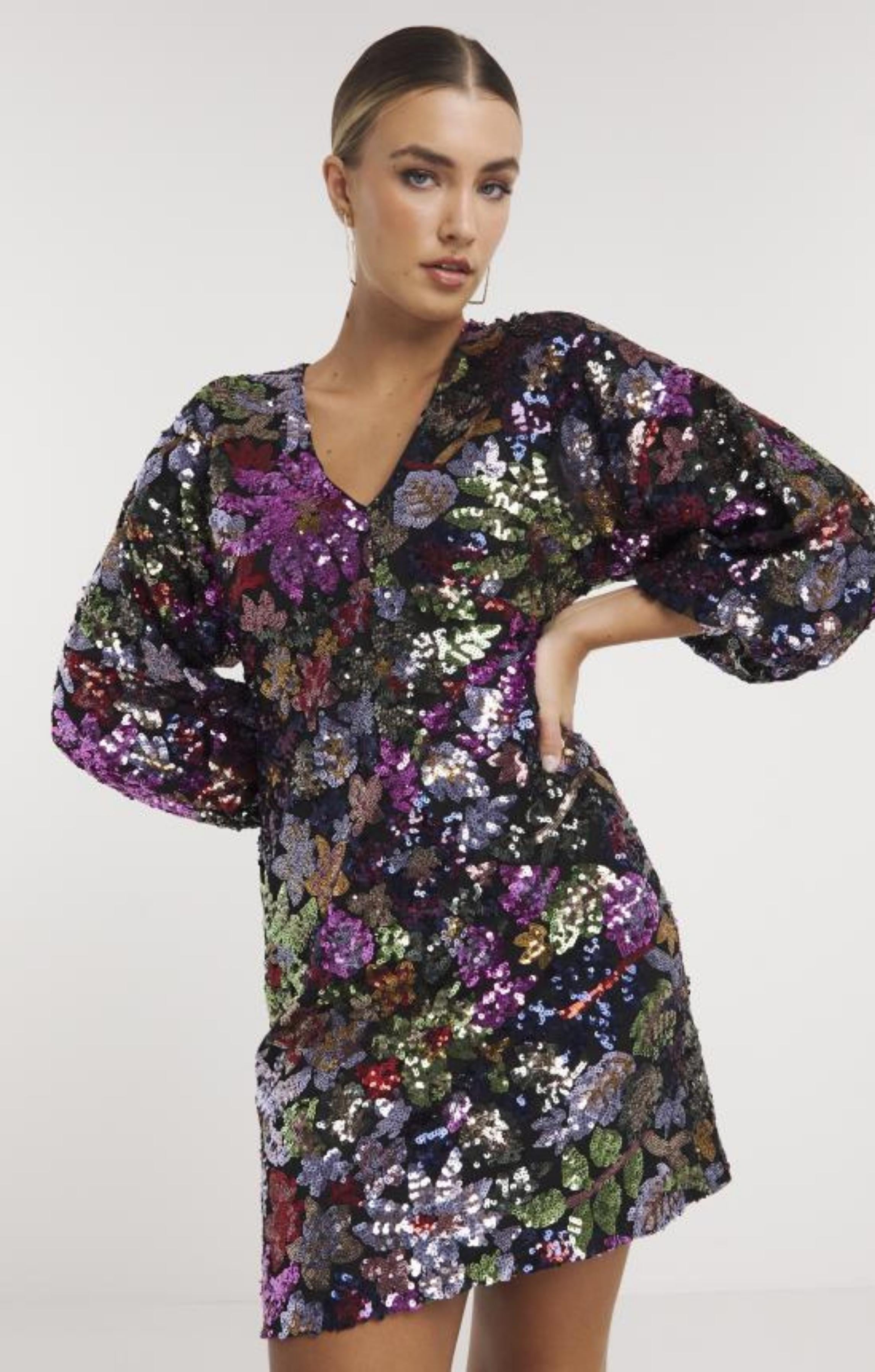 Joanna Hope Sequin Tie Neck Dress