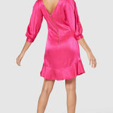 Closet London Pink Frill Hem Puff Sleeve Mini Dress