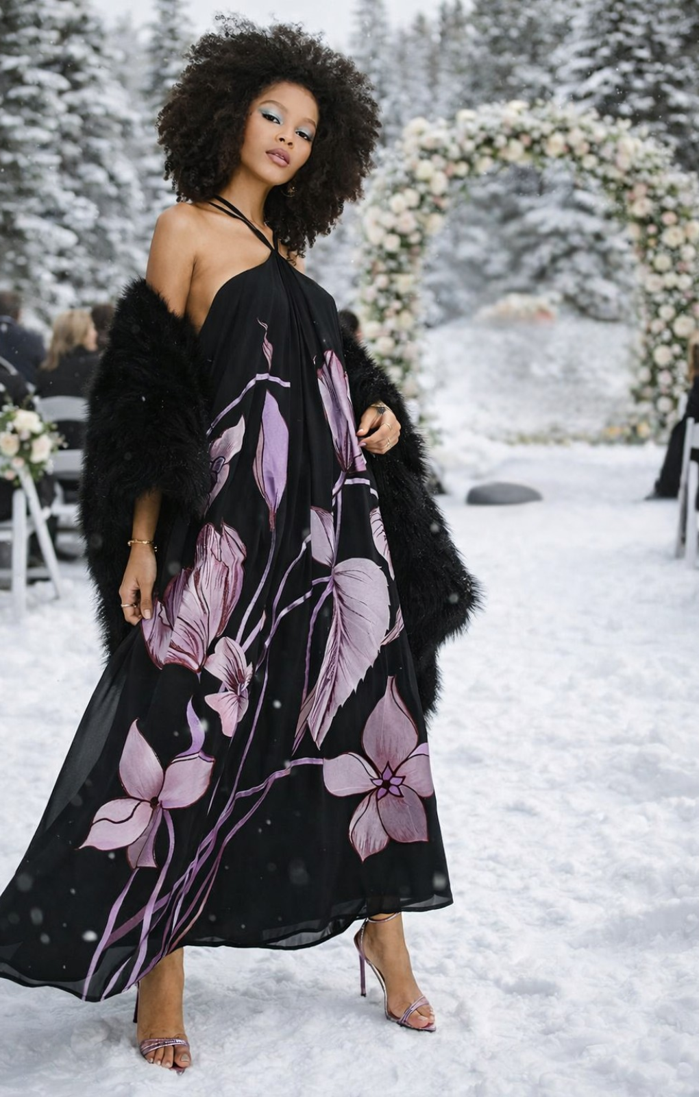 asos black midi dress Rent Asos Edition Halter Trapeze Midi Dress With Trailing Tulip Embroidery  In Black