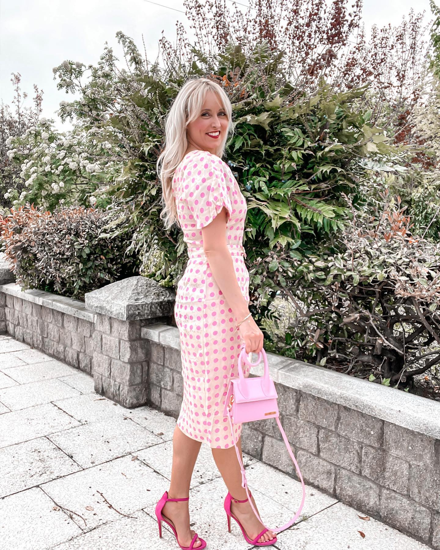 Closet London Cream Polka Dot Print Gathered Sleeve Midi Dress