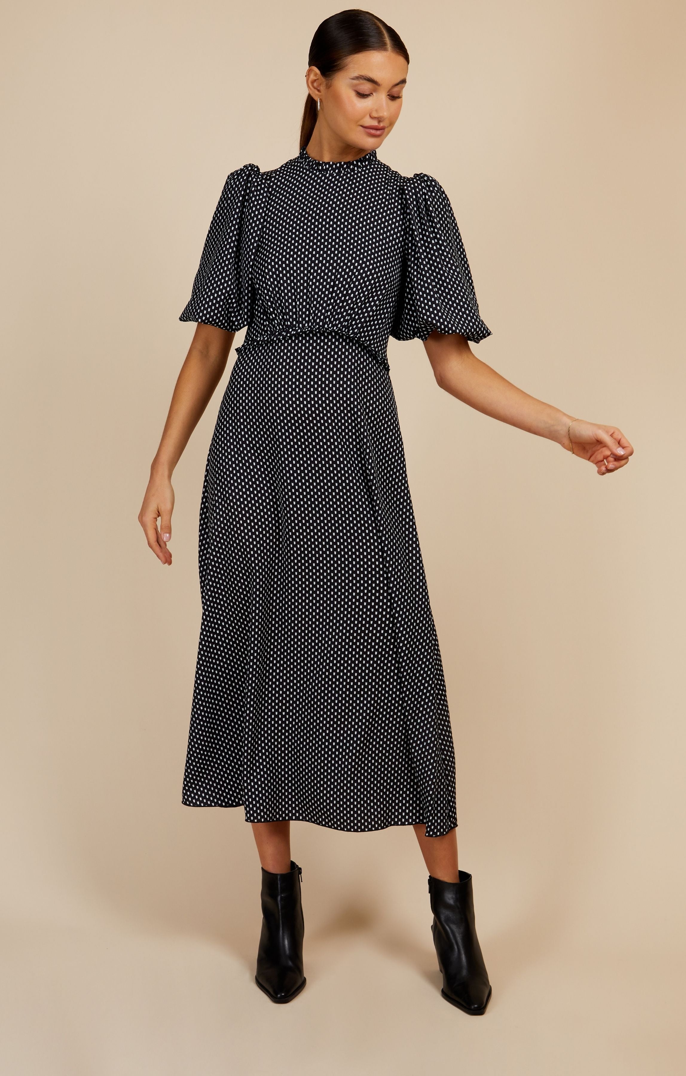 Little Mistress Black Dart Print Puff Sleeve Midaxi Dress