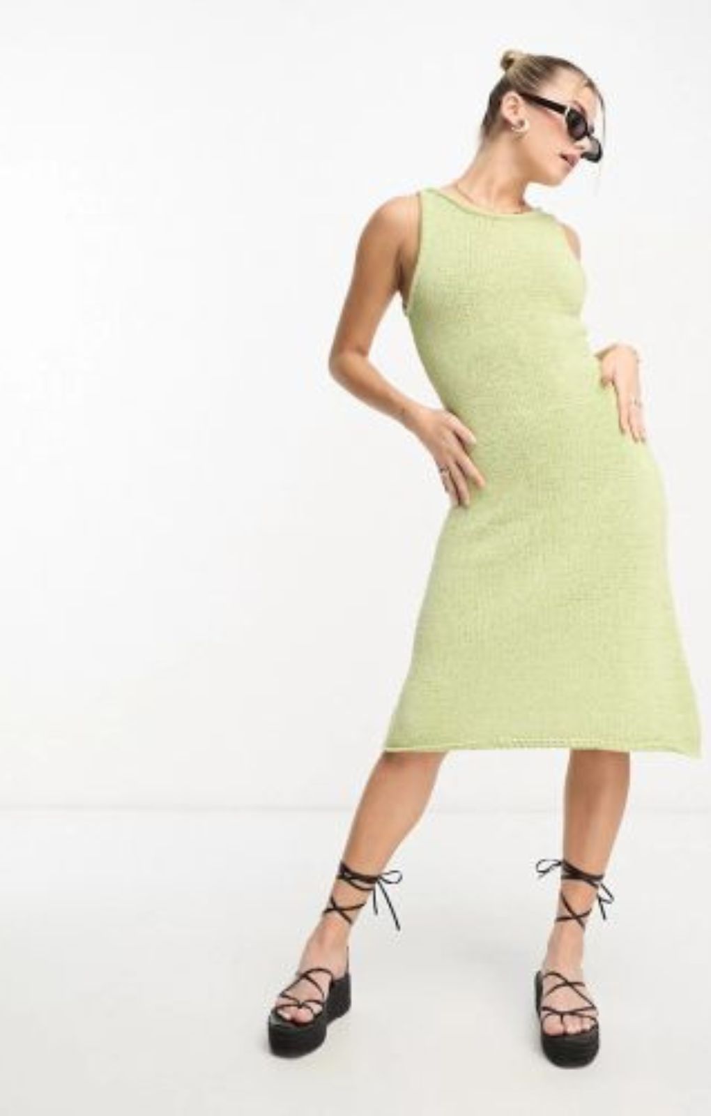 Urban Revivo Knitted Racer Midi Dress In Green – dresses by Urban Revivo, available to rent from Hirestreet