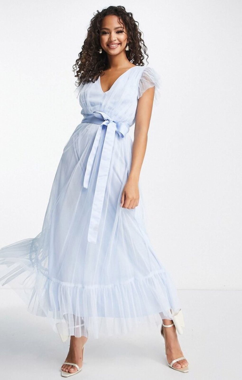 Anaya Bridesmaid Flutter Sleeve Midaxi Dress In Ballard Blue – dresses by Anaya, available to rent from Hirestreet