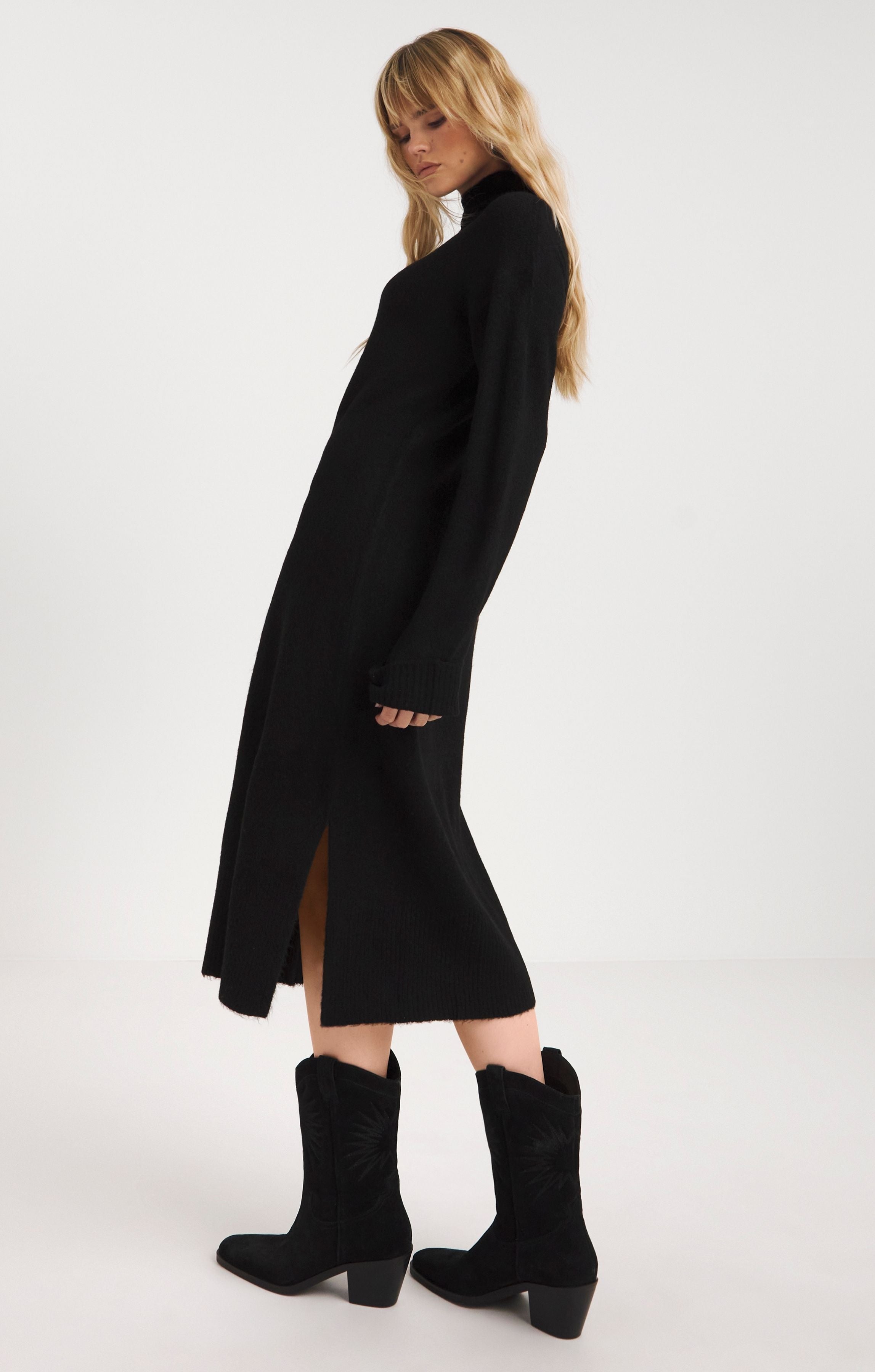 Simply Be Black High Neck Knitted Midaxi Dress