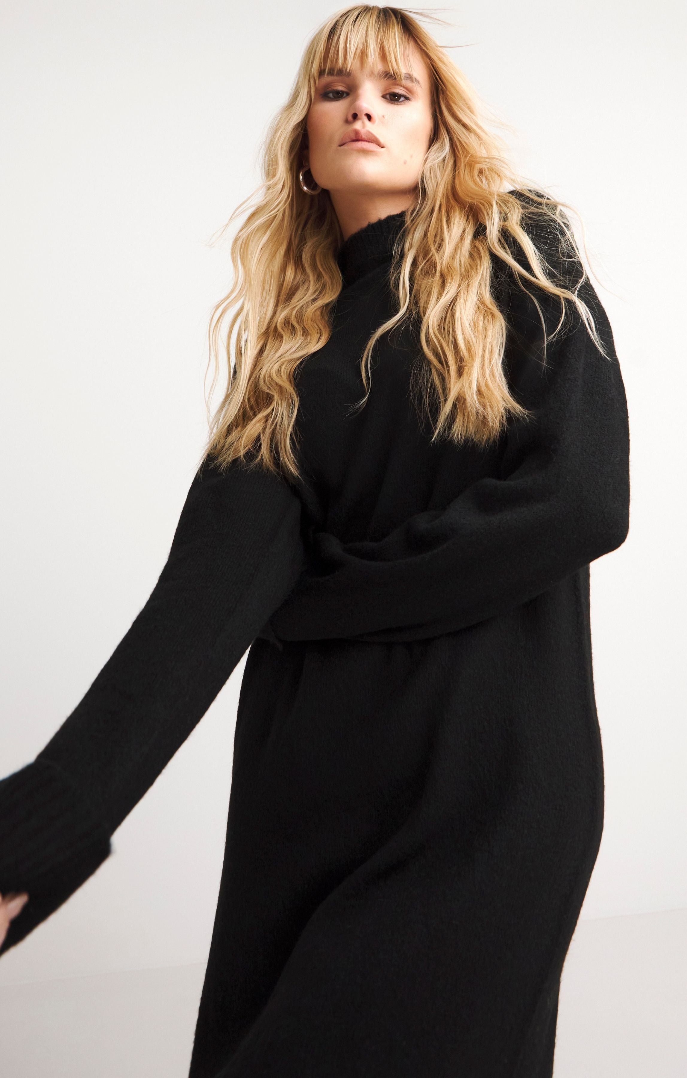 Simply Be Black High Neck Knitted Midaxi Dress