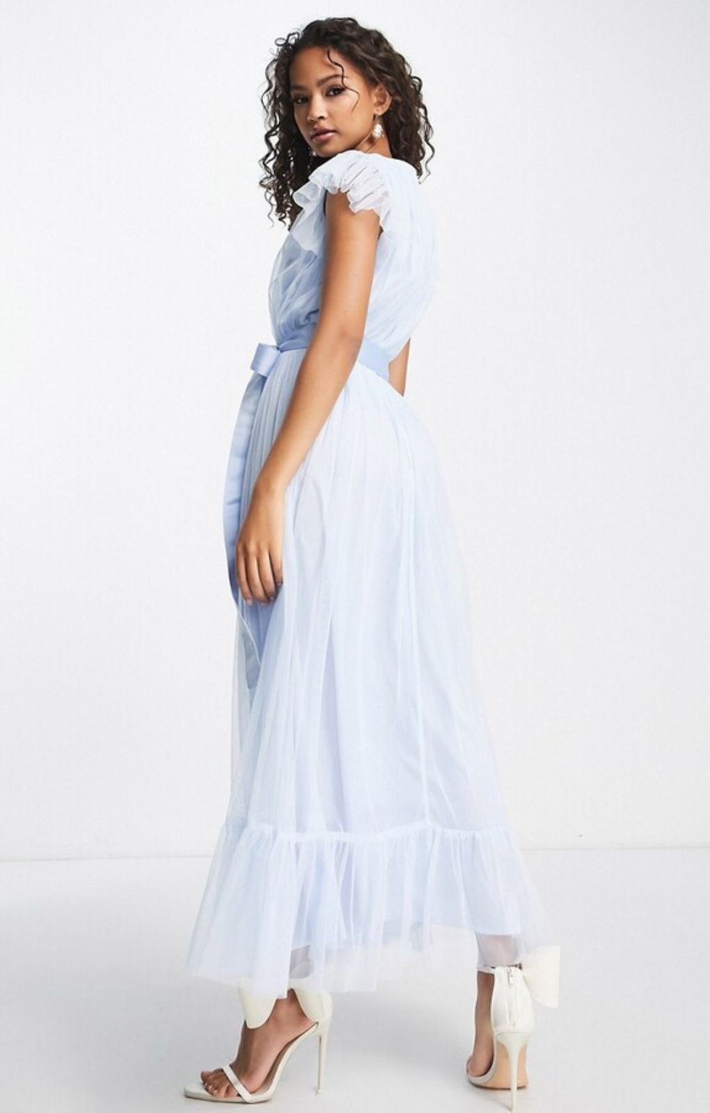 Anaya Bridesmaid Flutter Sleeve Midaxi Dress In Ballard Blue – dresses by Anaya, available to rent from Hirestreet