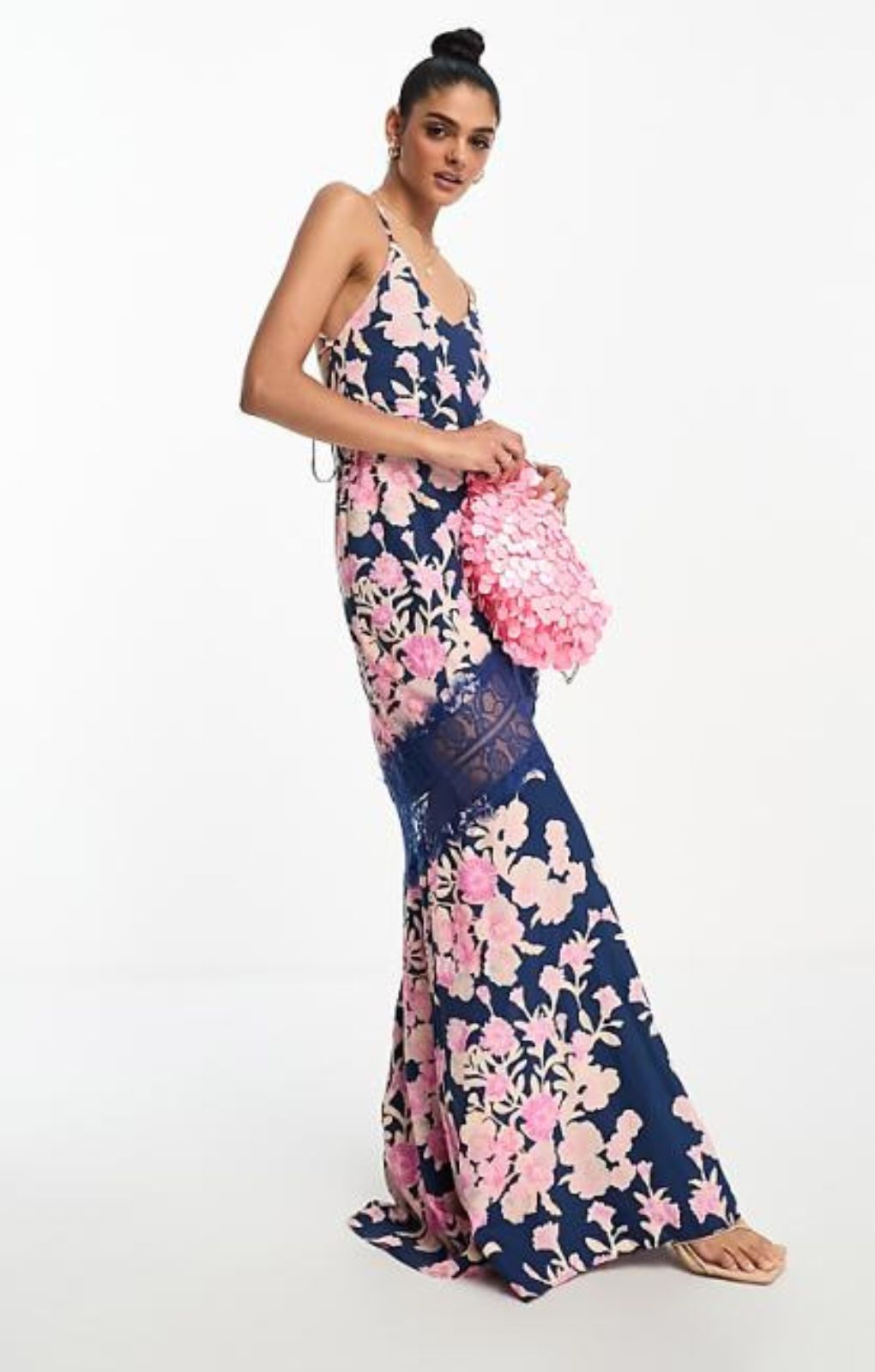 Hope & Ivy Contrast Lace Floral Maxi Dress In Navy – dresses by Hope & Ivy, available to rent from Hirestreet