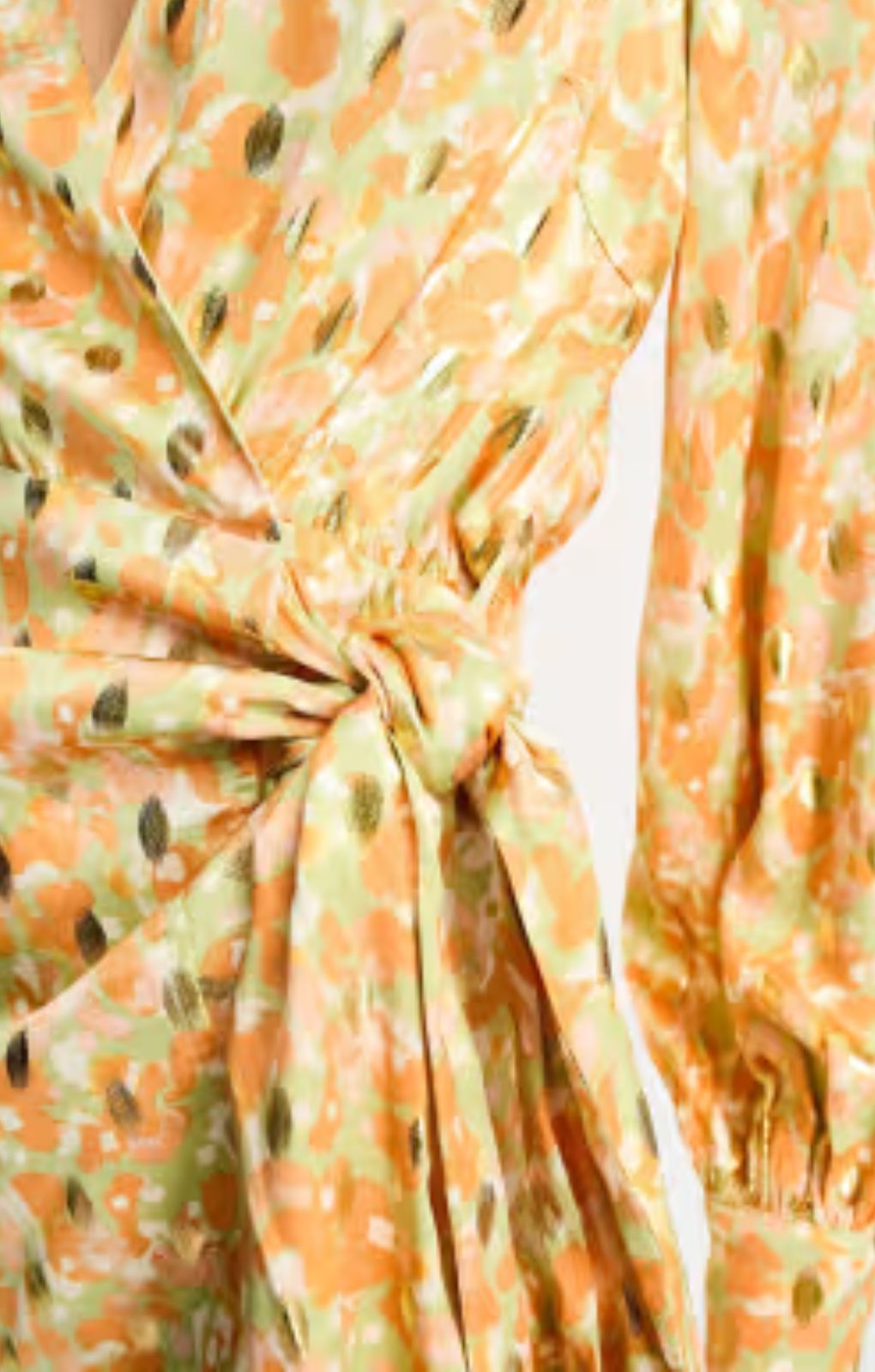 Never Fully Dressed Satin Wrap Midi Dress In Pastel Gold Mix