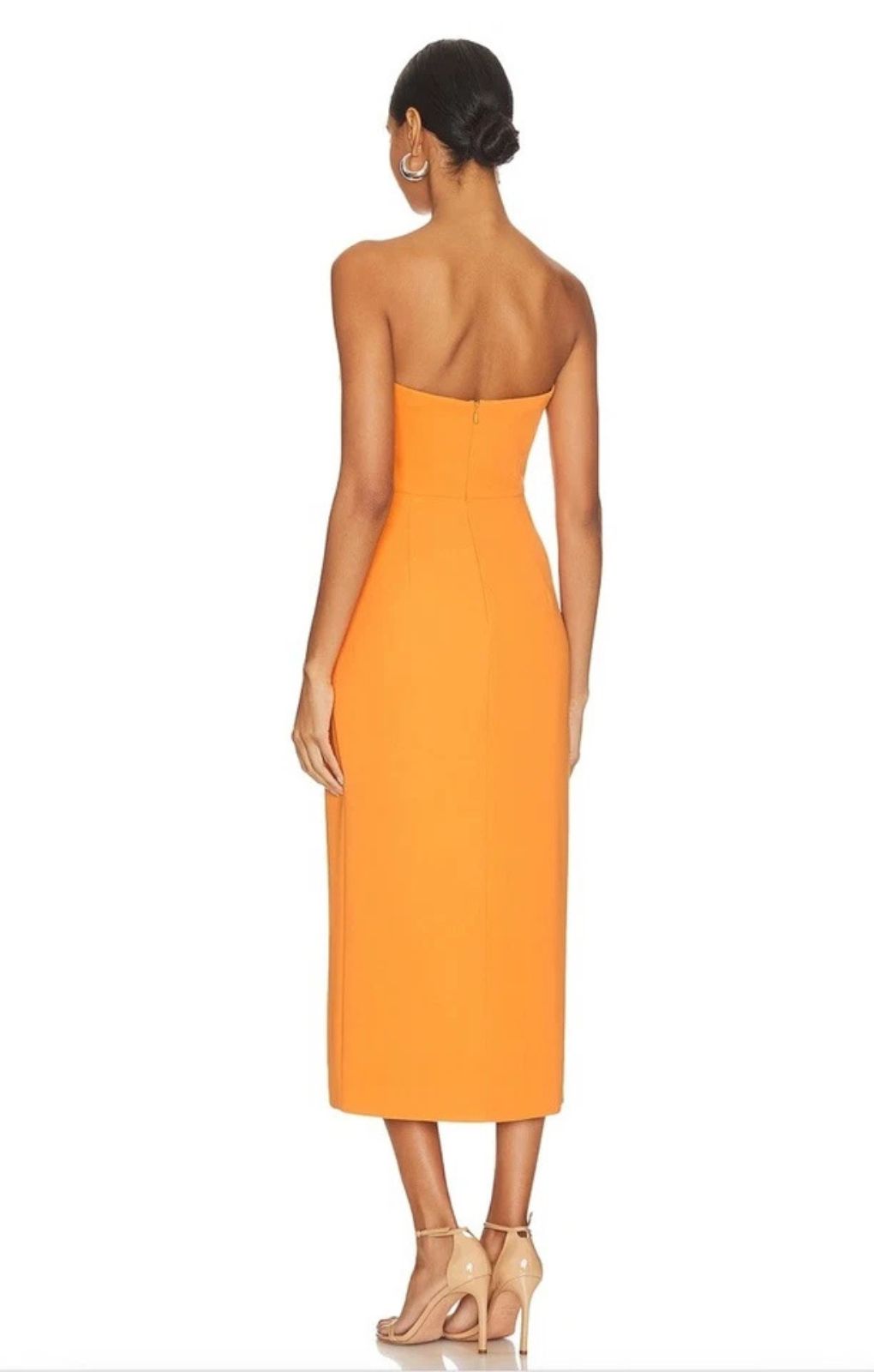 Bardot Brisa Bandeau Midi Dress With Split In Orange – dresses by Bardot, available to rent from Hirestreet