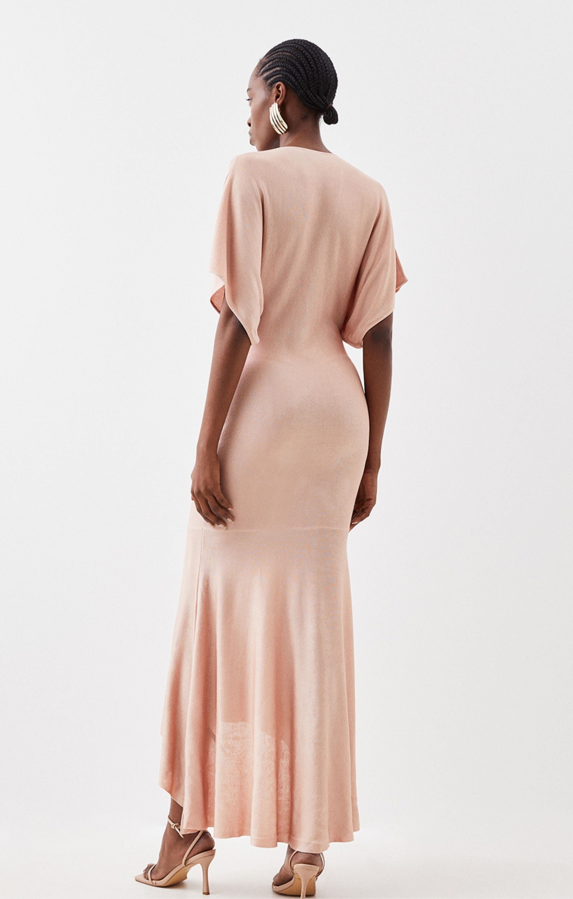 Karen Millen Slinky Knit Kimono Sleeve V Neck High Low Midaxi Dress