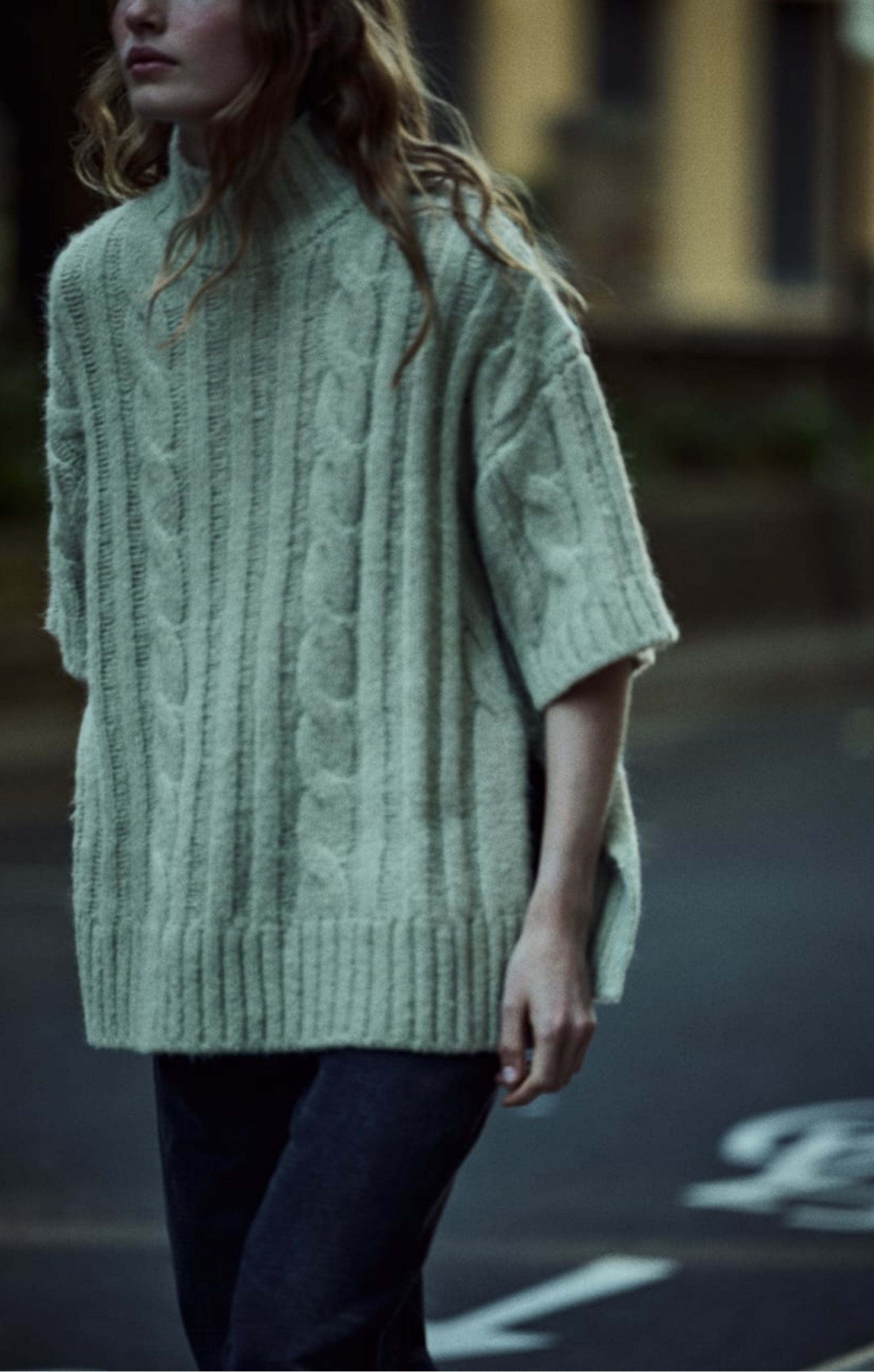 Zara Cable-Knit Sweater With Short Sleeves