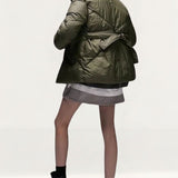 Topshop Mid Length Tie Belted Puffer Jacket In Forest Green