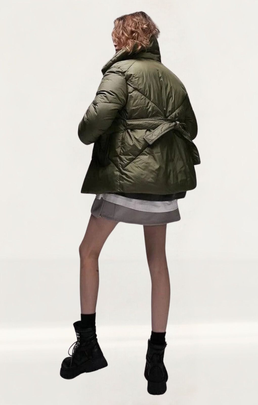 Topshop Mid Length Tie Belted Puffer Jacket In Forest Green