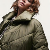 Topshop Mid Length Tie Belted Puffer Jacket In Forest Green