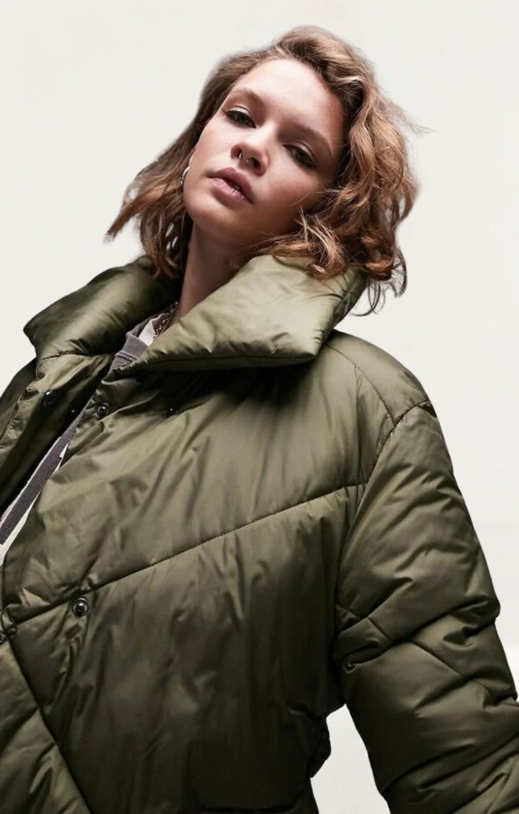 Topshop Mid Length Tie Belted Puffer Jacket In Forest Green