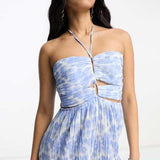 Bardot Hattia Cut Out Jumpsuit In Blue Floral – jumpsuits & playsuits by Bardot, available to rent from Hirestreet