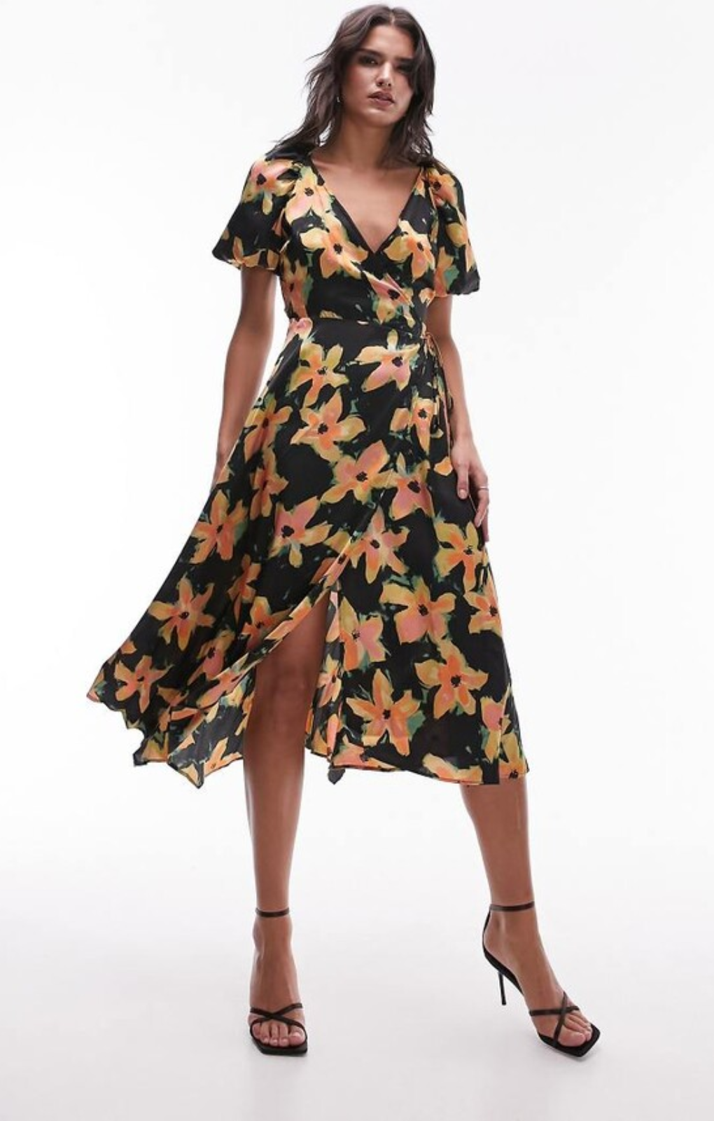 Rent Topshop Wrap Detail Midi Dress In Floral Print