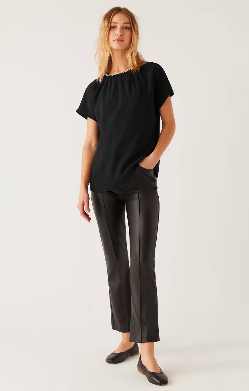 M&S Black Embellished Round Neck Short Sleeve Top