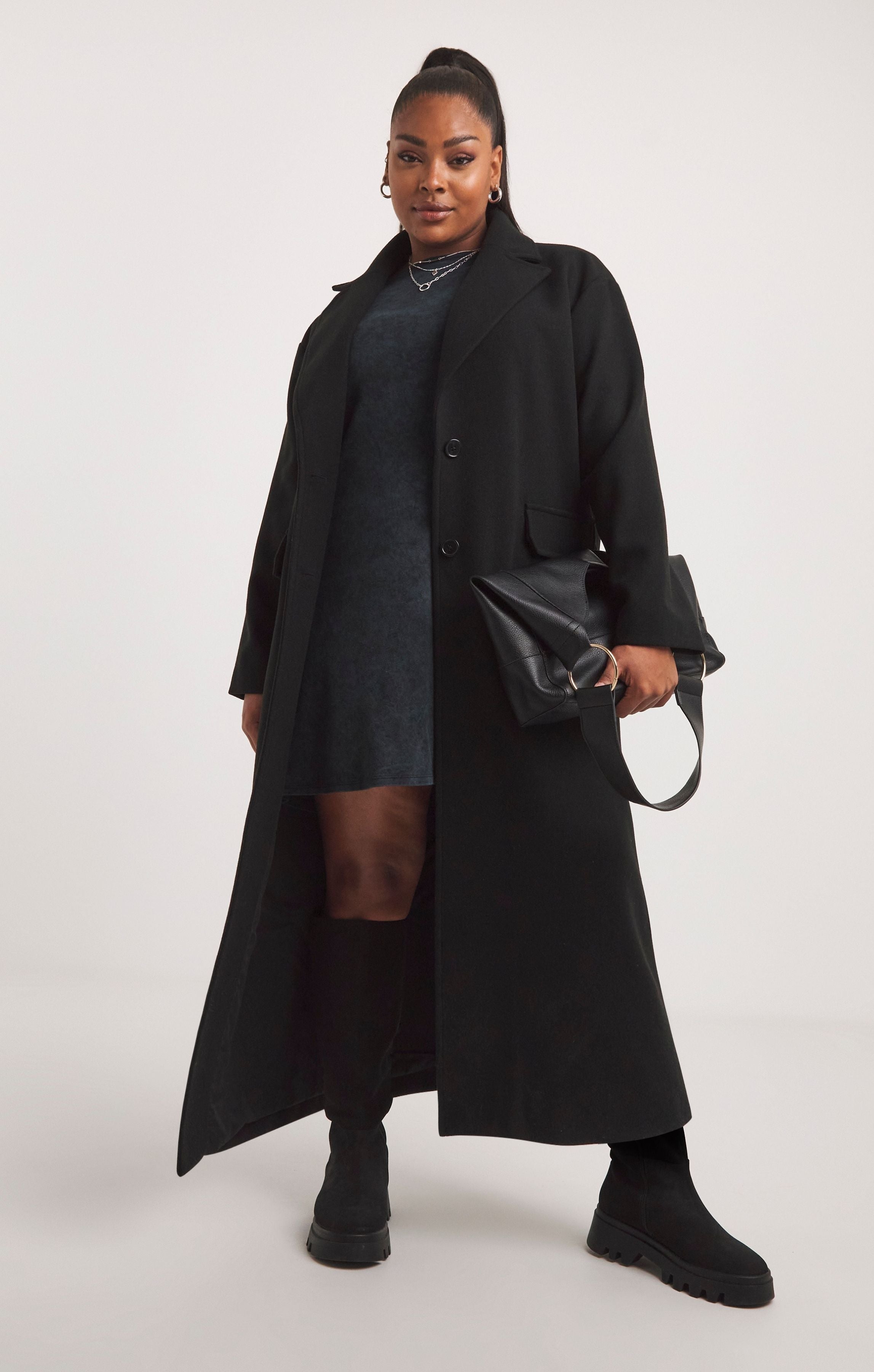 Simply Be Black Faux Wool Maxi Coat product image