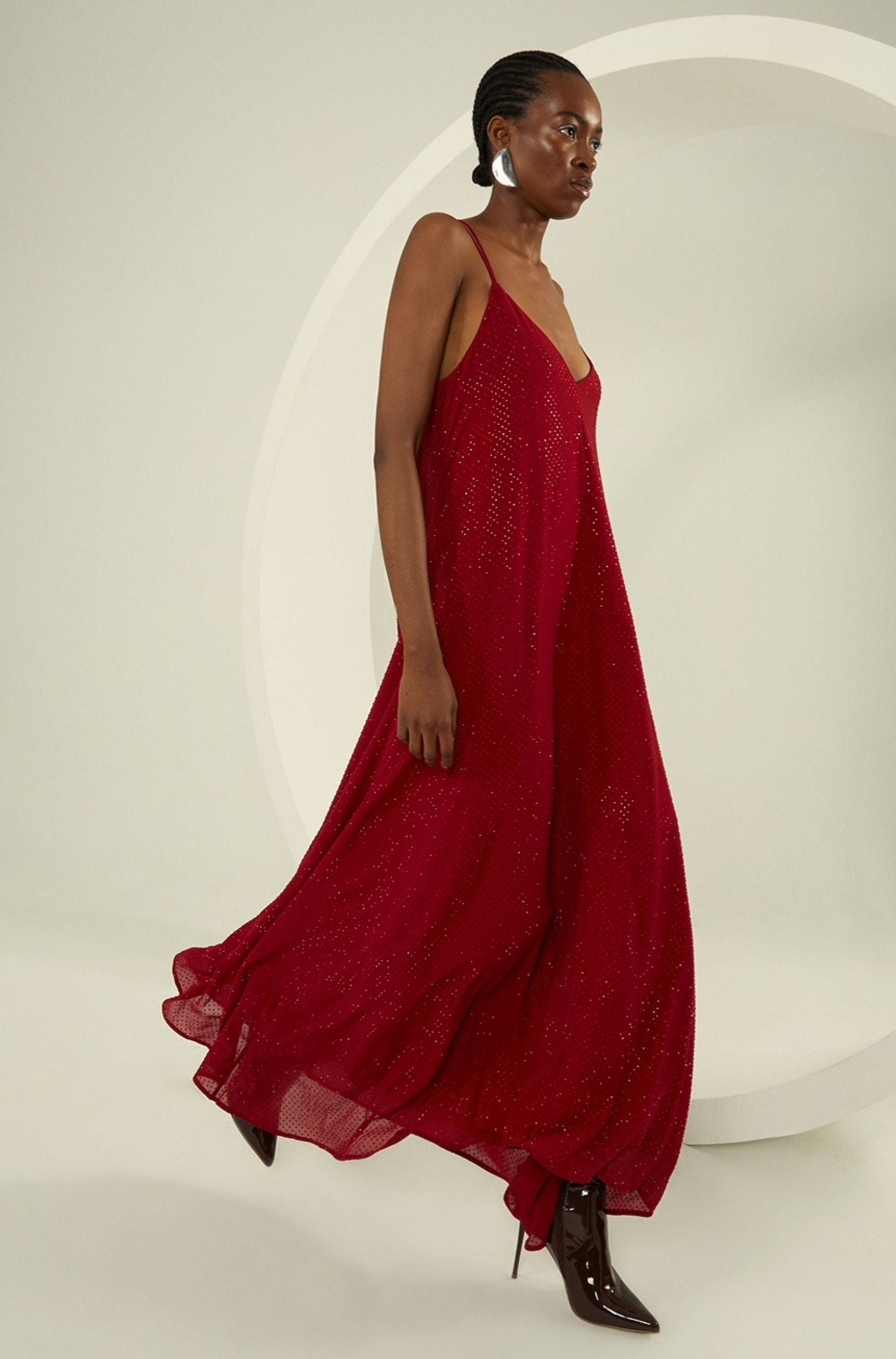 Karen Millen All Over Embellished Georgette Strappy Woven Maxi Dress