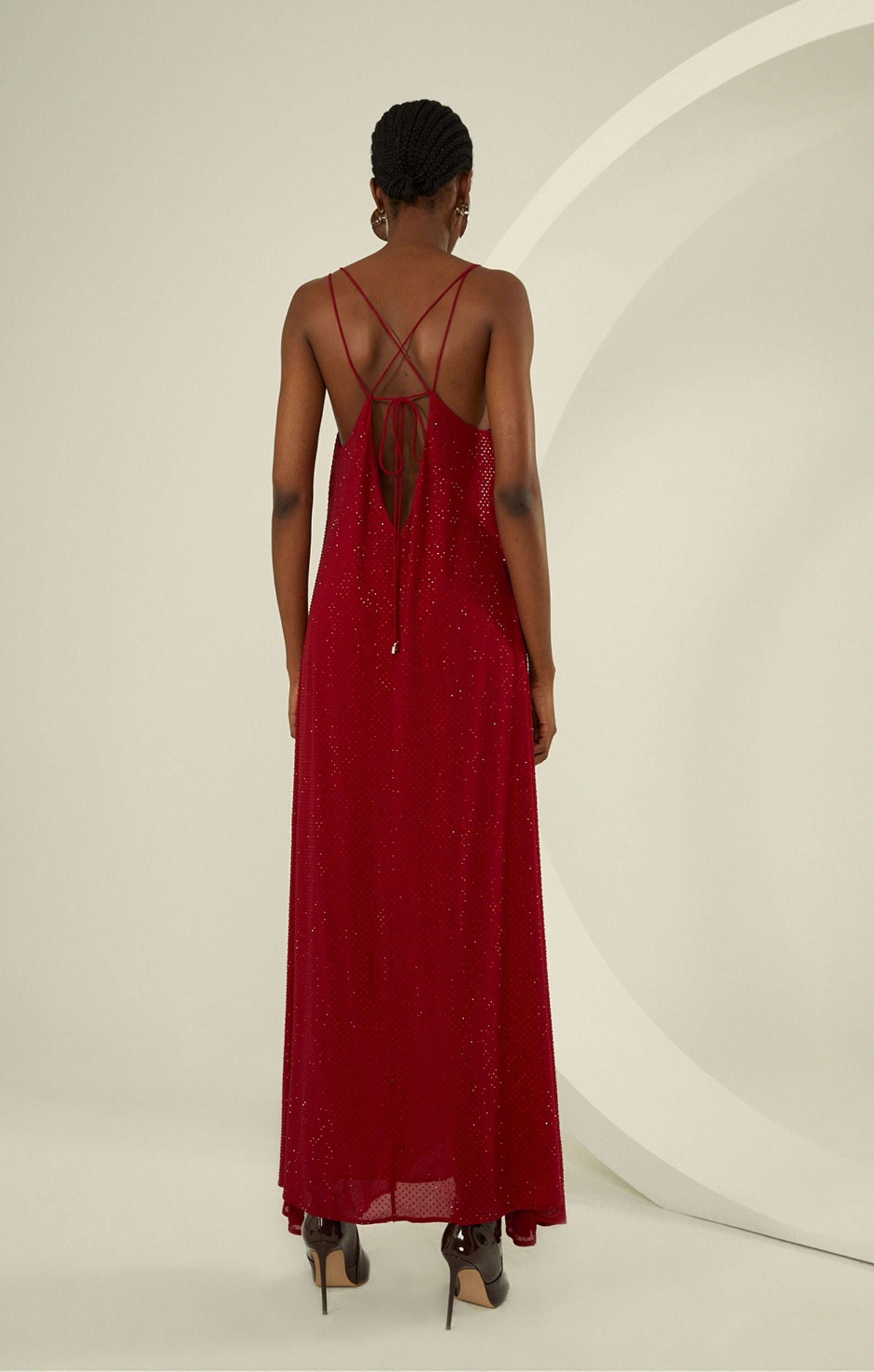 Karen Millen All Over Embellished Georgette Strappy Woven Maxi Dress product image