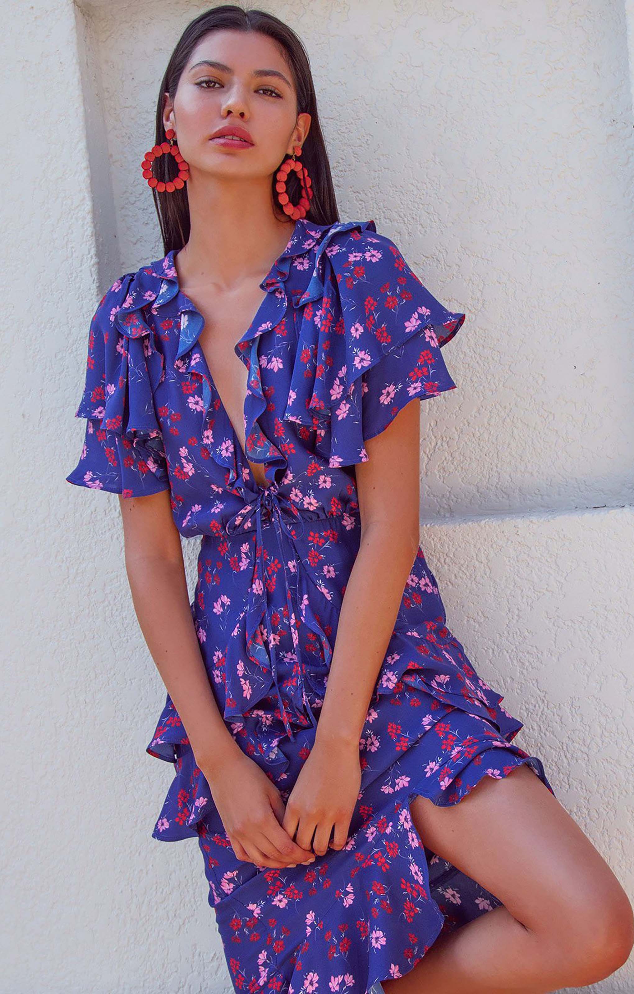 Talulah Floral Ruffle Midi Dress