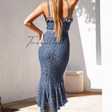 TwoSisters The Label Leanne Blue Crochet Lace Midi Dress