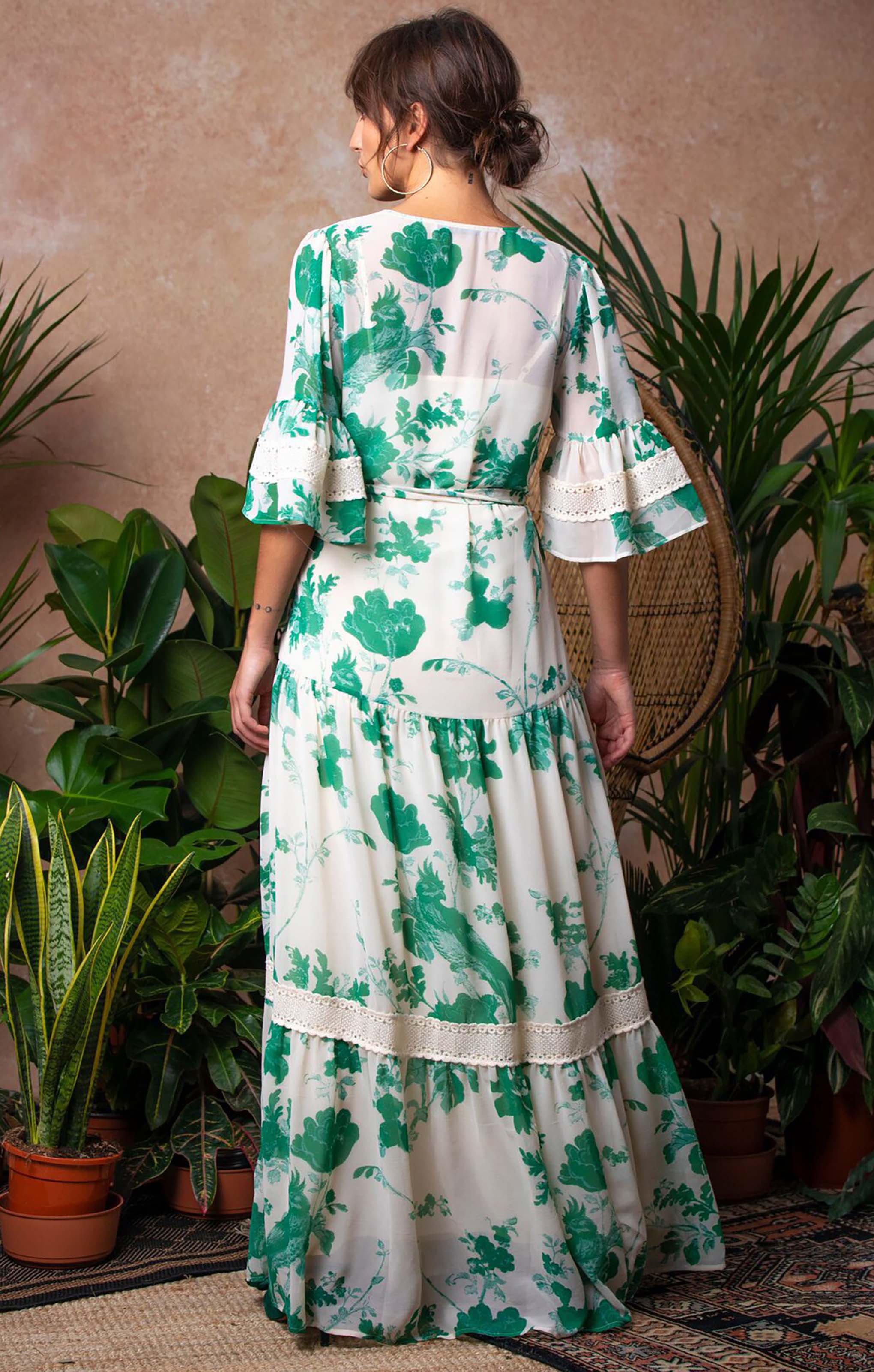 Hope & Ivy Bell Sleeve Maxi Dress With Tie Waist And Floral Print