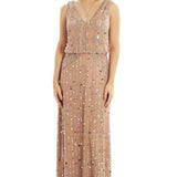 Frock & Frill Pink V-Neck Embellished Maxi Dress