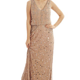 Frock & Frill Pink V-Neck Embellished Maxi Dress