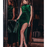 Bianca & Bridgett Emerald Lauren Maxi Thigh Split Velvet Dress
