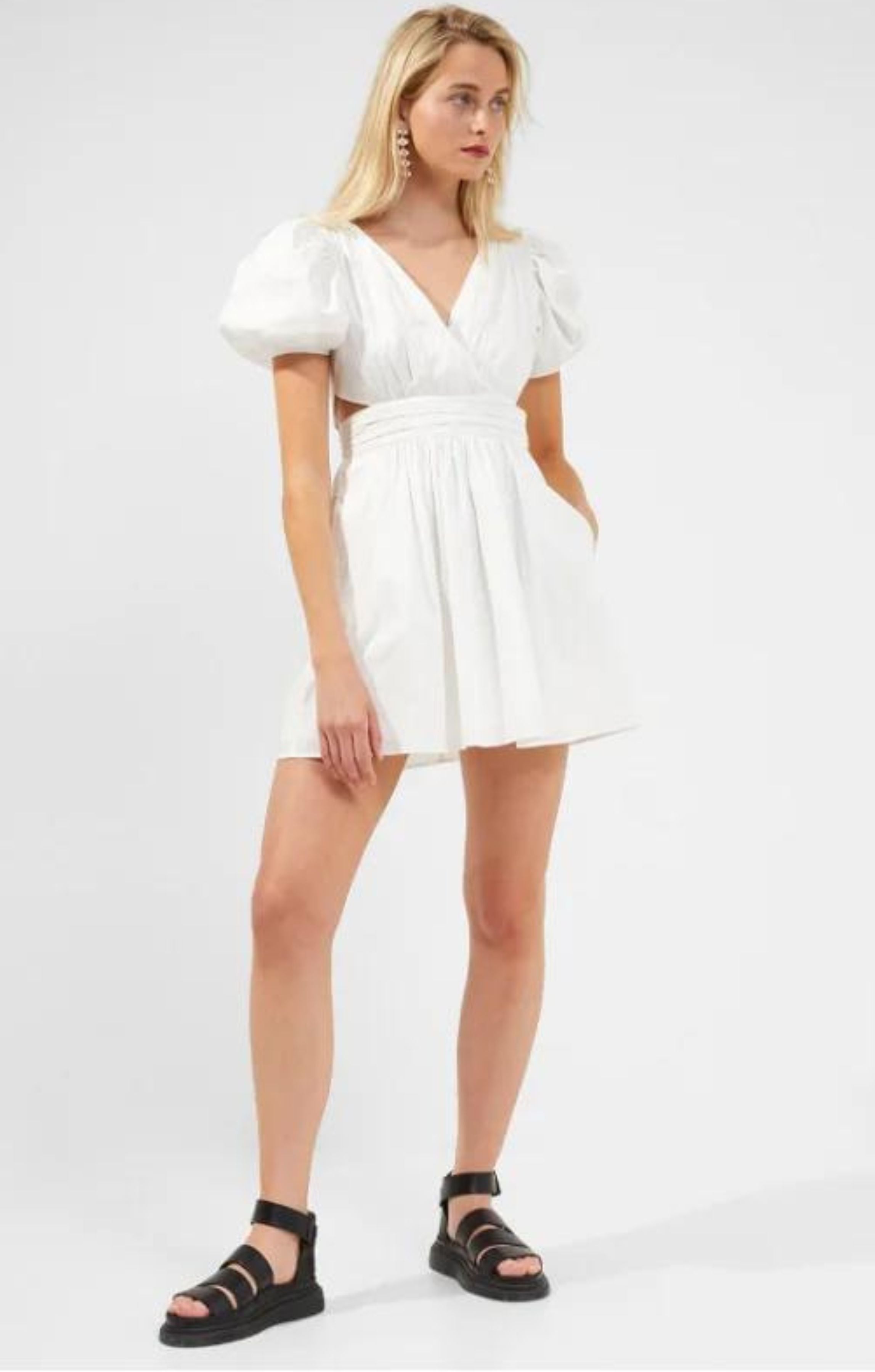 French Connection Rhodes Poplin V-Neck Mini Dress Summer White