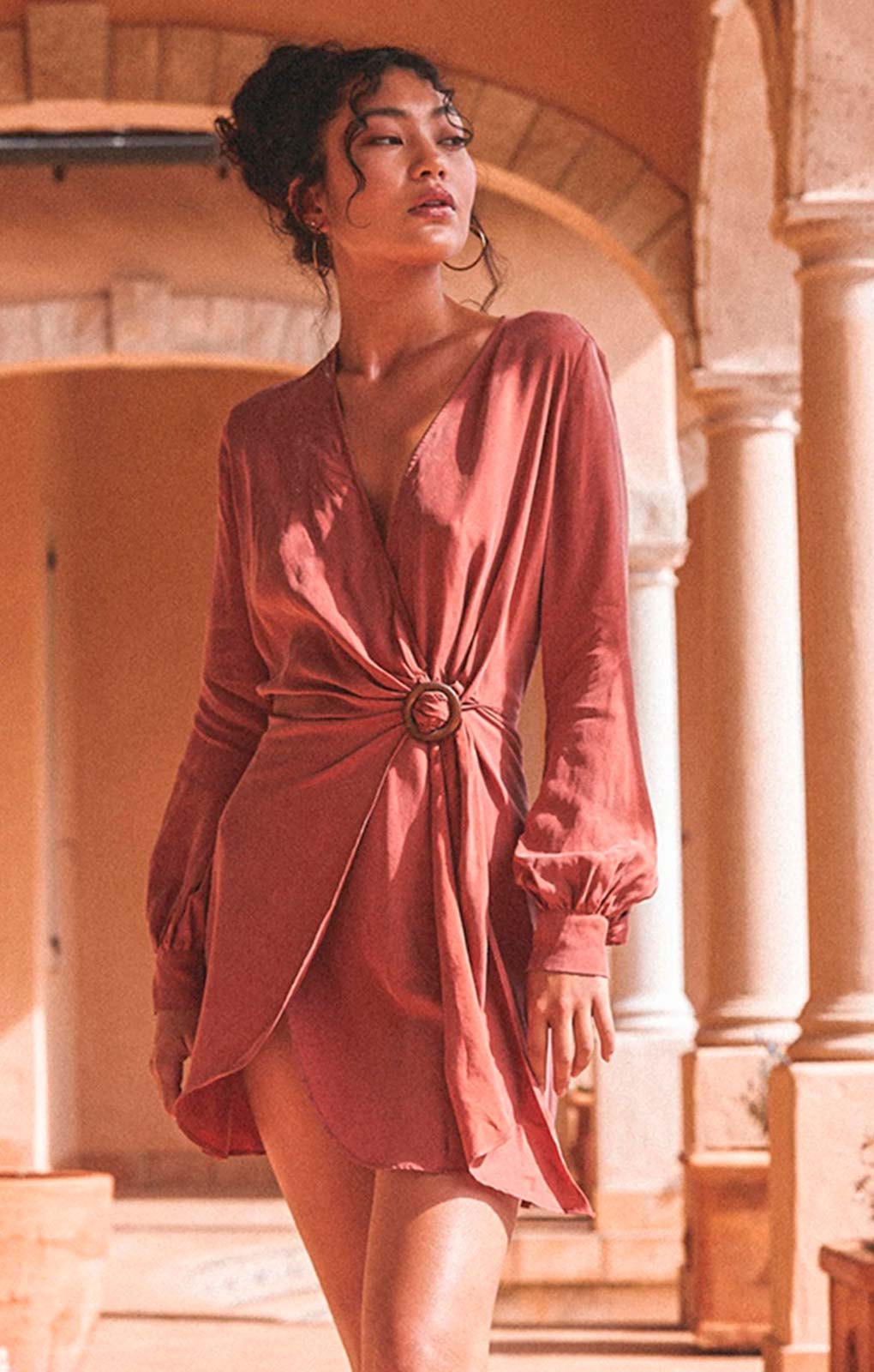 Winona Copper Axel Wrap Mini Dress