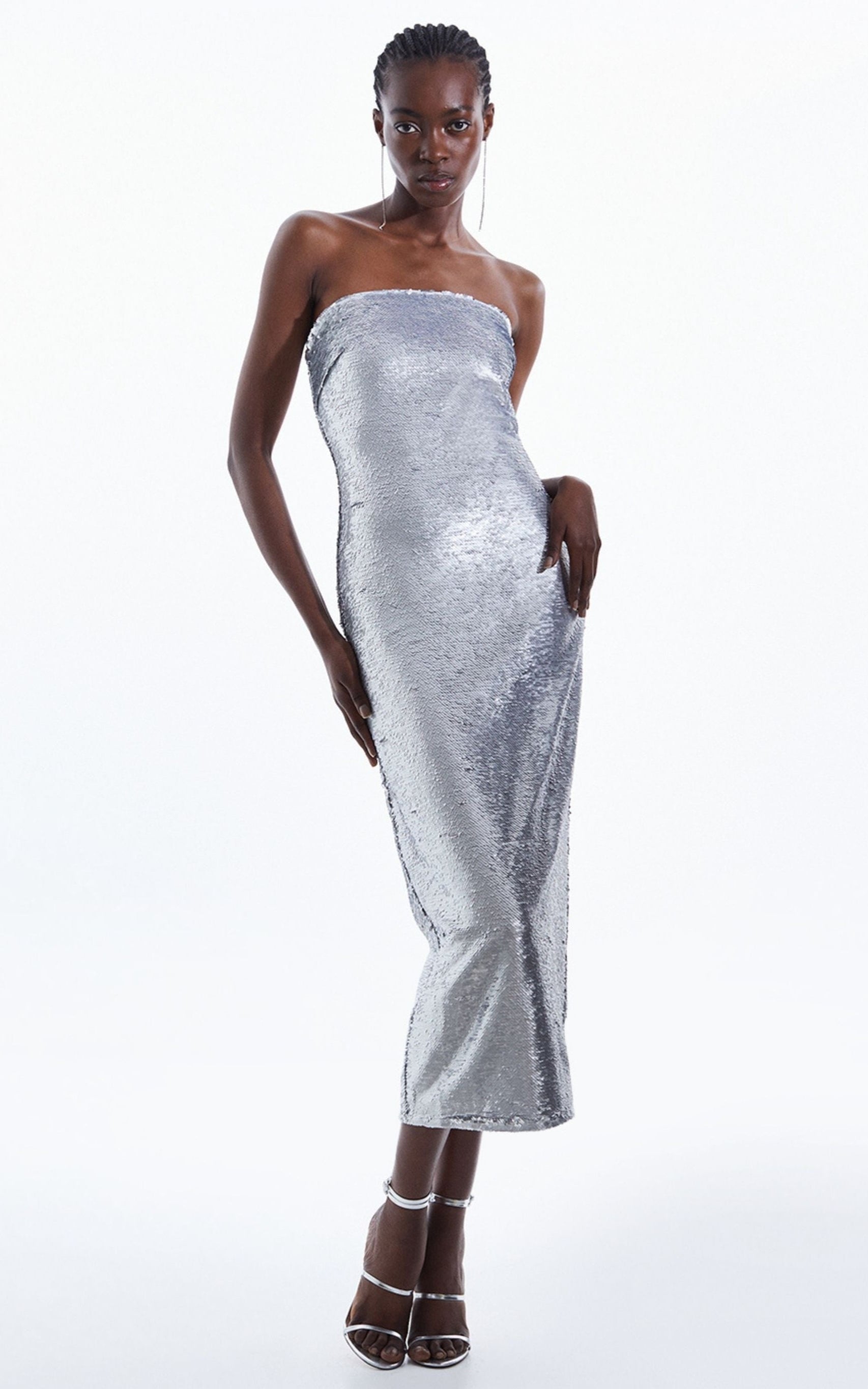 Karen Millen Sequinned Bandeau Woven Midi Dress