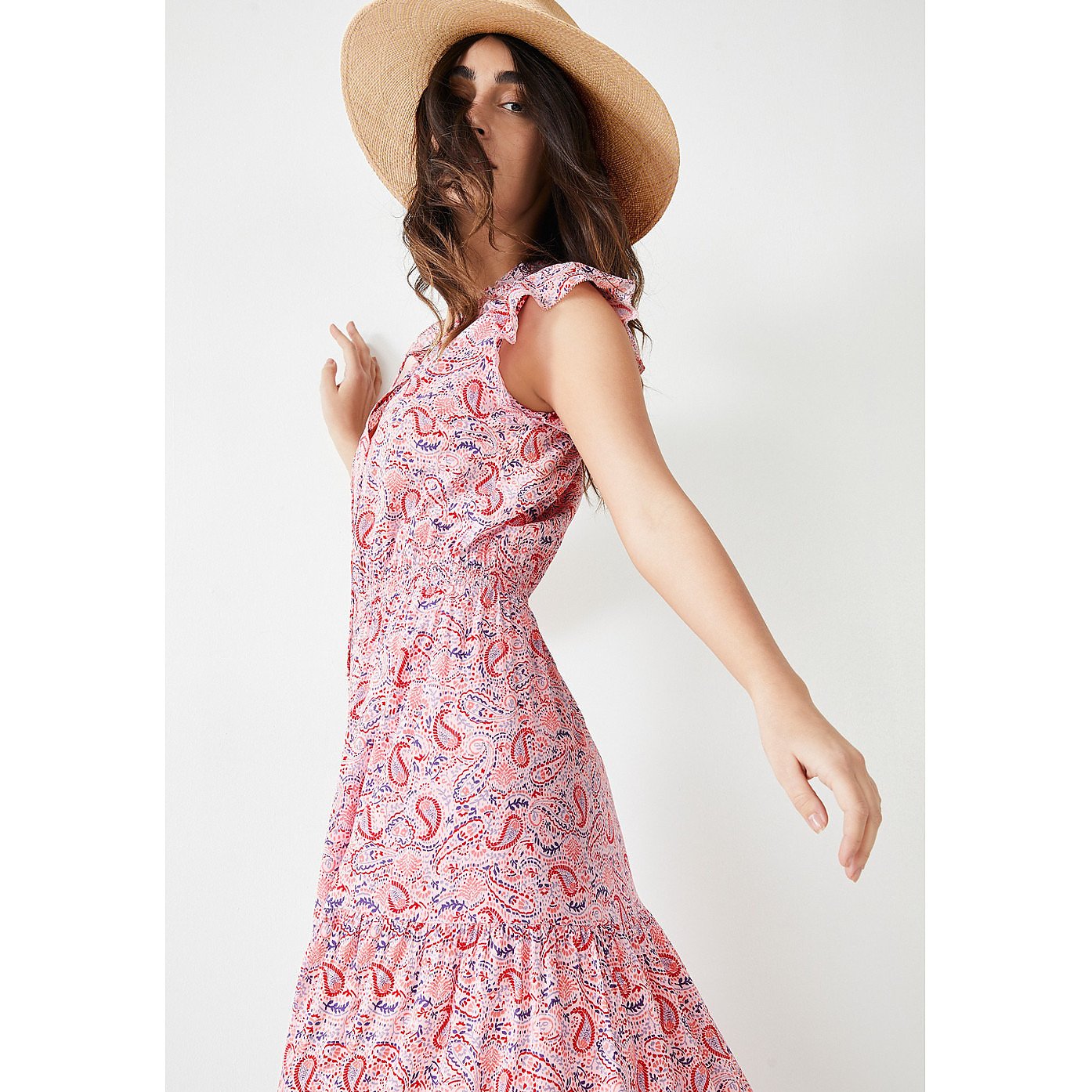 Hush Hailey Ruffle Midi Dress In Soft Paisley Multi – dresses by Hush, available to rent from Hirestreet