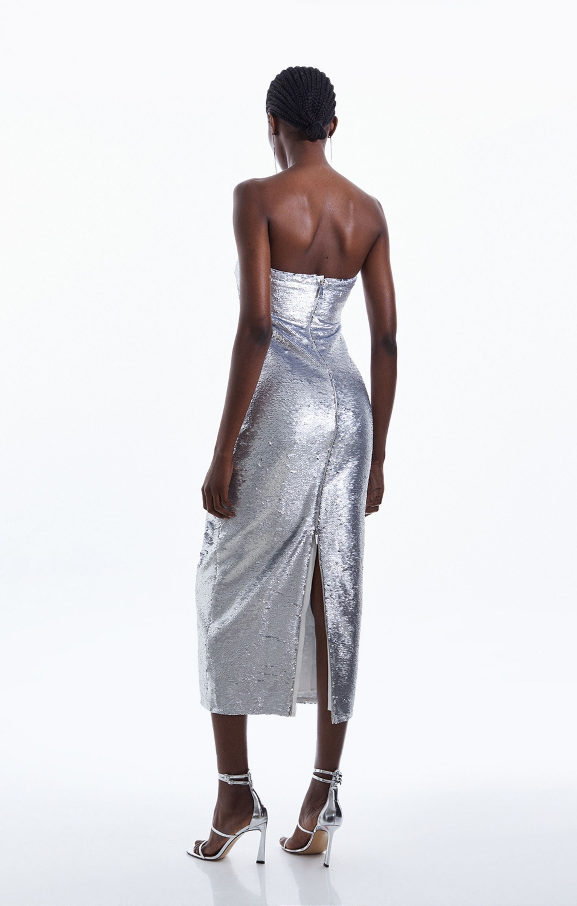 Karen Millen Sequinned Bandeau Woven Midi Dress