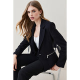 Karen Millen Compact Stretch Biker Detail Tailored Jacket – coats & jackets by Karen Millen, available to rent from Hirestreet