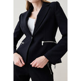 Karen Millen Compact Stretch Biker Detail Tailored Jacket – coats & jackets by Karen Millen, available to rent from Hirestreet