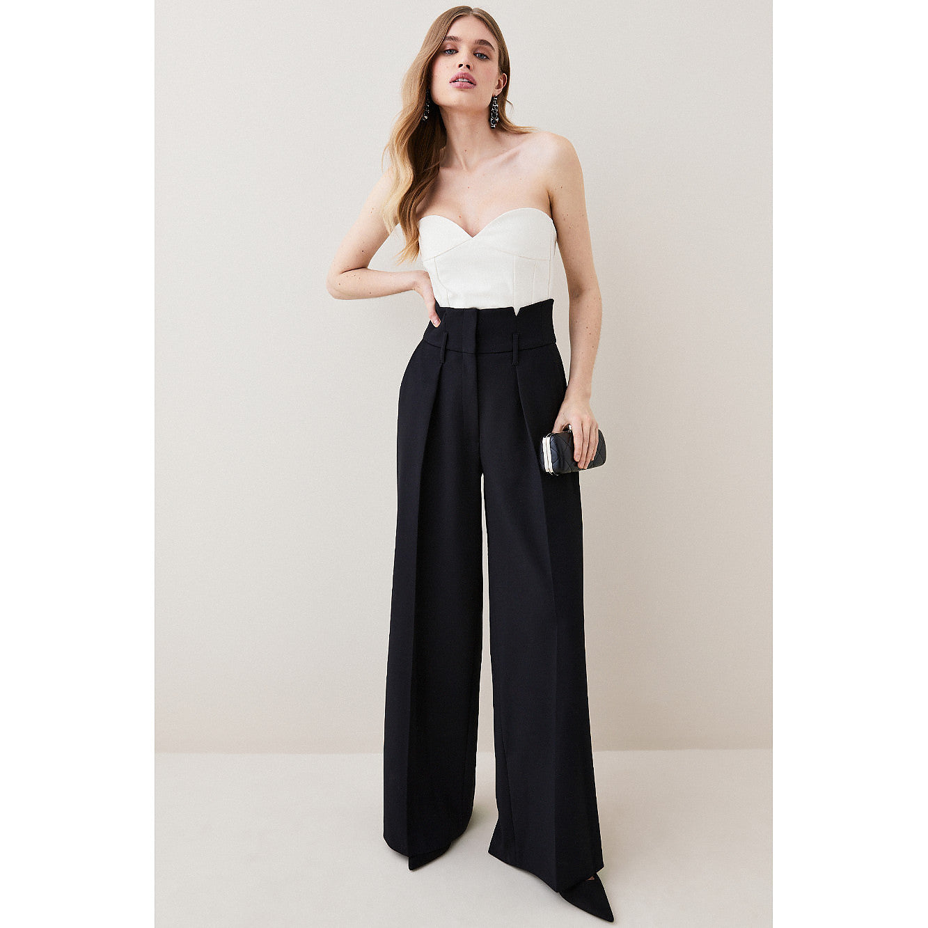 Karen Millen Compact Stretch High Waist Wide Leg Trousers – trousers by Karen Millen, available to rent from Hirestreet