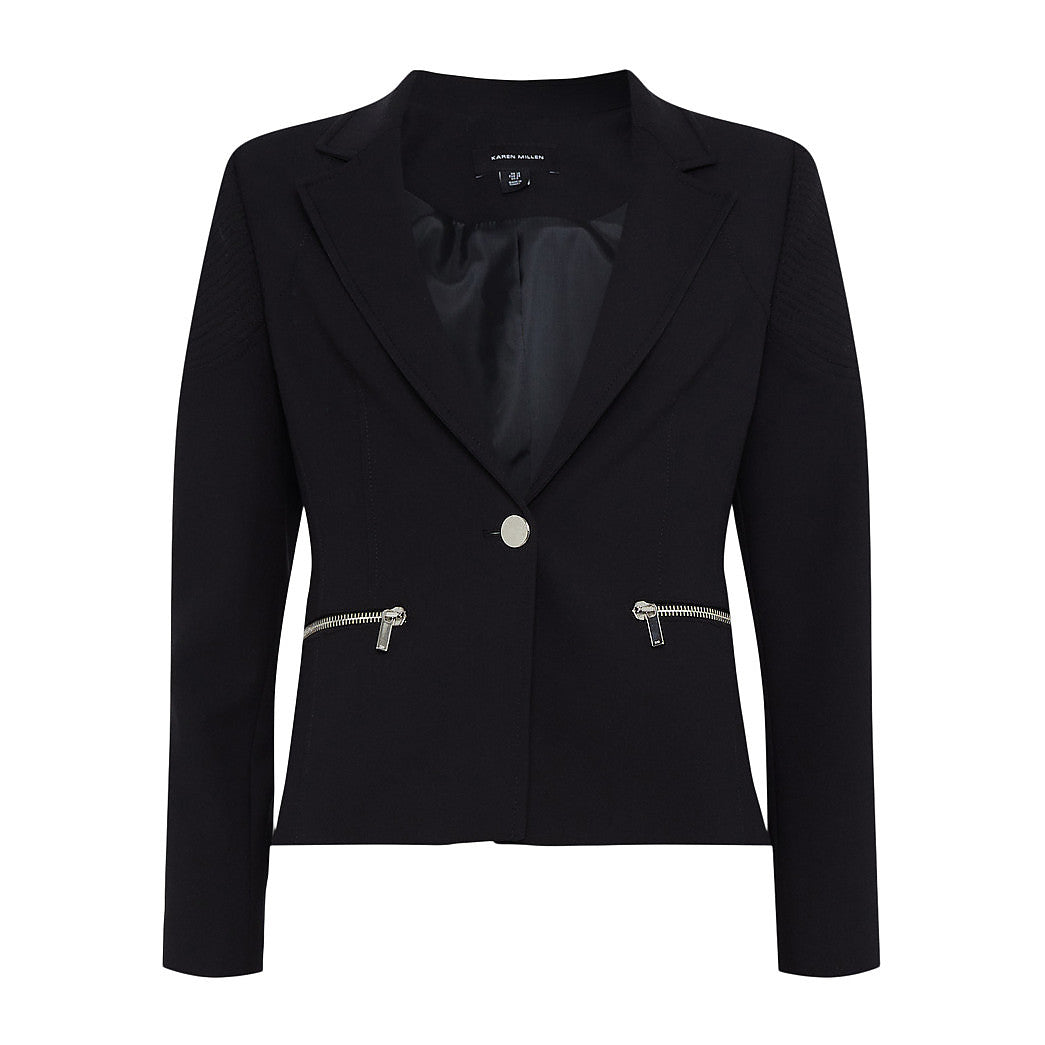 Karen Millen Compact Stretch Biker Detail Tailored Jacket – coats & jackets by Karen Millen, available to rent from Hirestreet